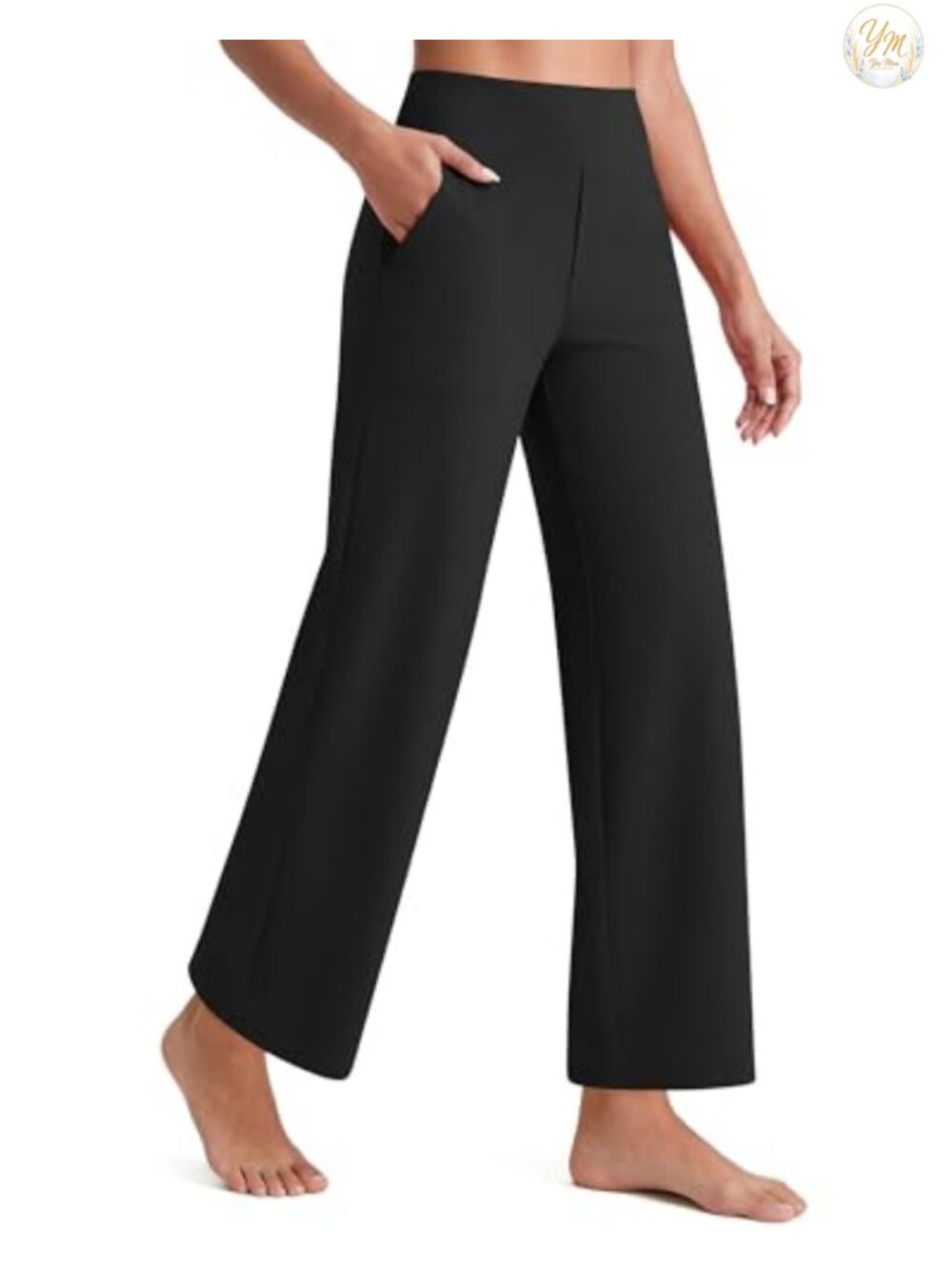 High Rise Wide Leg Ankle Yoga Pants with Pockets Stretch